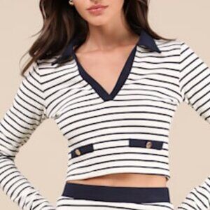 Lulus Uptown Aura Ivory Striped Long Sleeve Top White - Size S